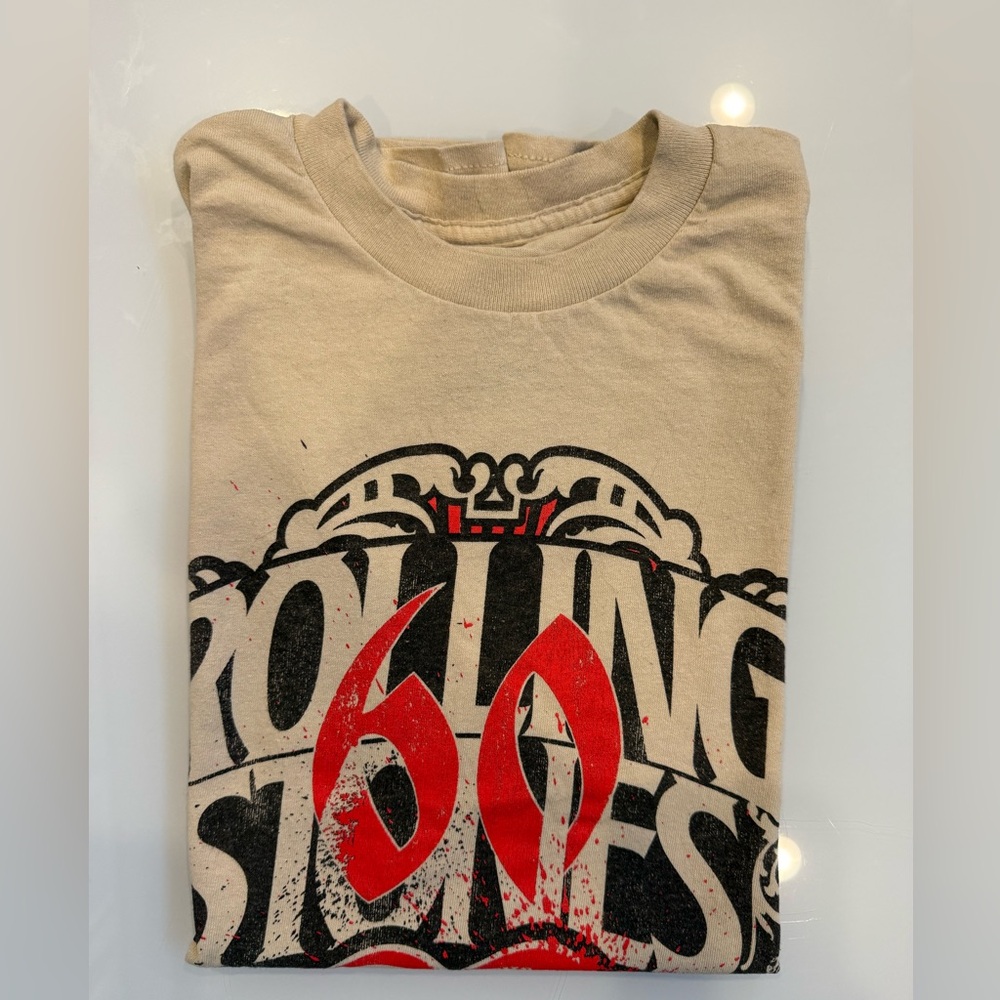 BOGO the Rolling Stones Beige Tee with Red & Black Graphic